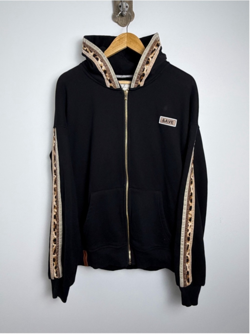 Ampersand Avenue Fearless & Free Leopard Velvet Track Hoodie L